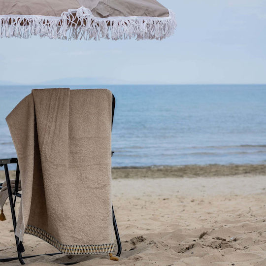 White Fabric Πετσέτα Θαλάσσης Βαμβακερή Μπεζ 80x160εκ.