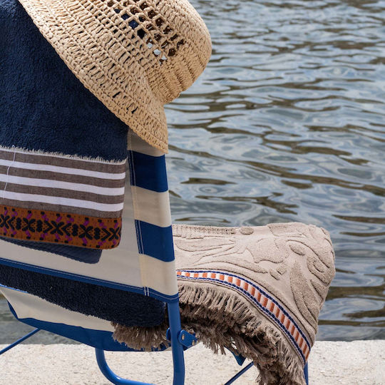 White Fabric Beach Towel Cotton Beige 80x150cm.