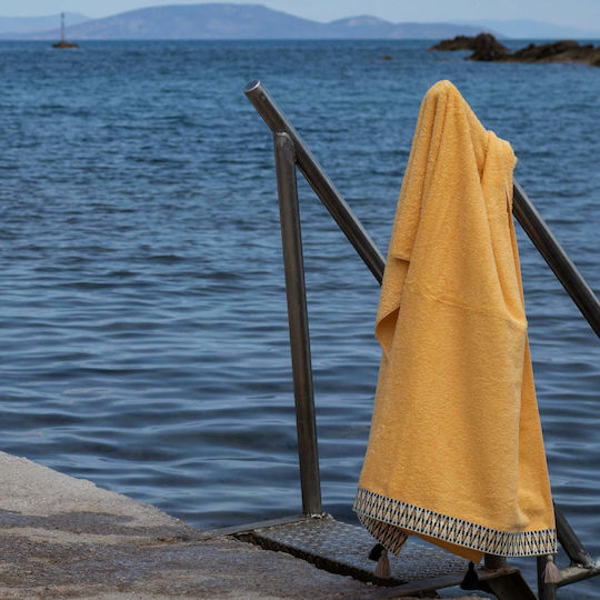 White Fabric Beach Towel Cotton Yellow 80x160cm.
