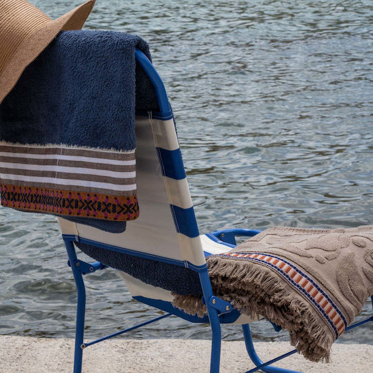 White Fabric Beach Towel Cotton Beige 80x150cm.
