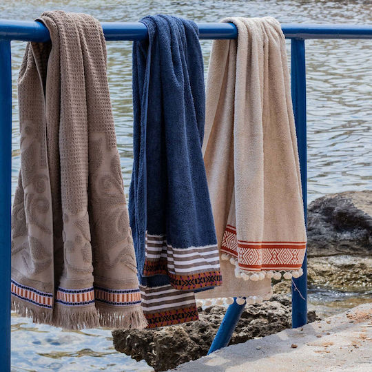 White Fabric Beach Towel Cotton Beige 80x150cm.