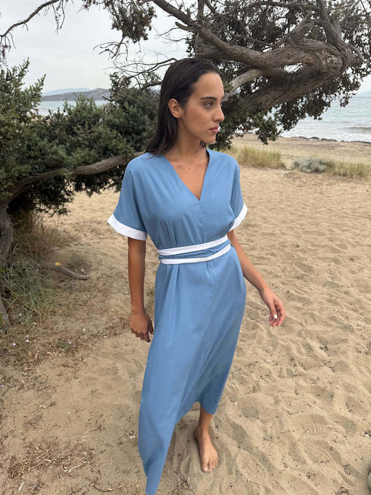 Summer Midi Wrap Dress Light Blue