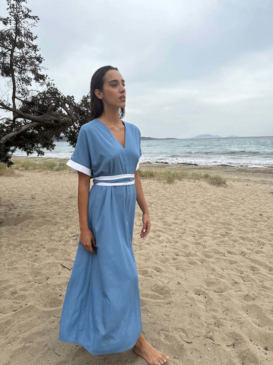 Summer Midi Wrap Dress Light Blue