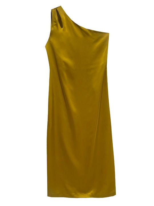 Summer Midi Evening Satin Dress Yellow