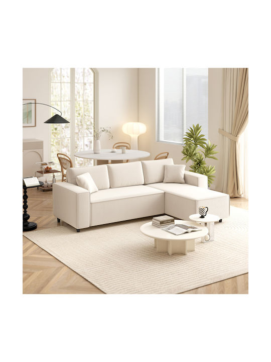 Ecksofa mit Rechteckecke Samt Weiß Creme 241x153x83cm