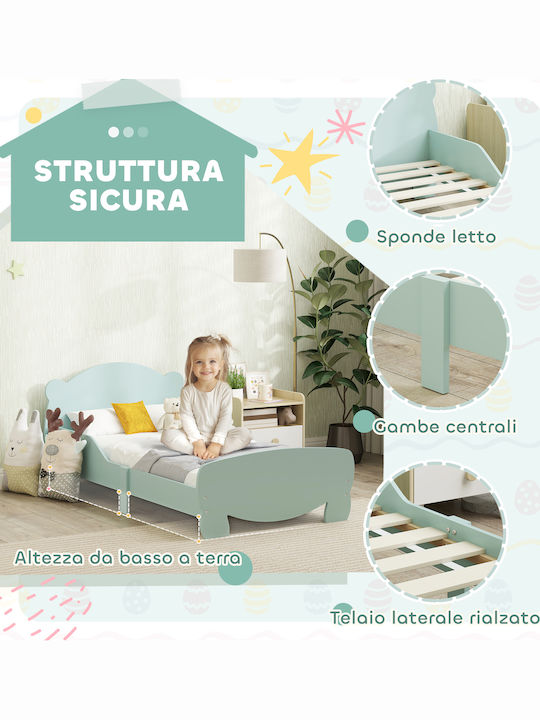 Pat pentru Copii Single Verde pentru Saltea 80x143.5cm