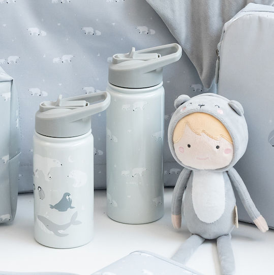Saro Polar Bear Kids Water Bottle Thermos Stainless Steel with Straw Gray 350ml