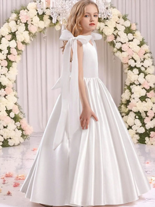 Kinderkleid Ärmellos Satin White