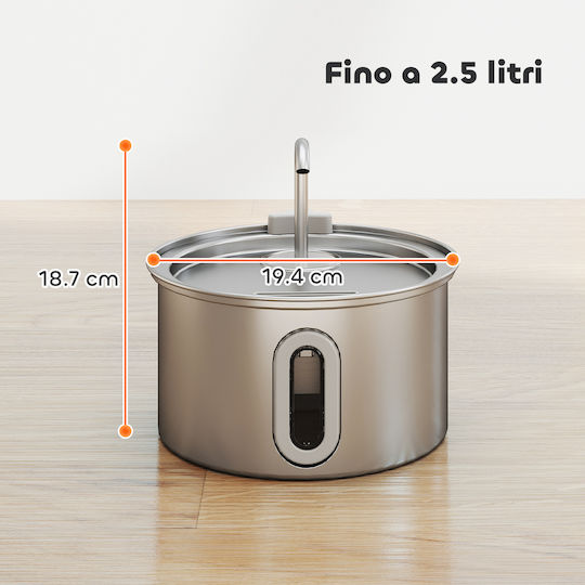 Pawhut Stainless Steel Water Fountain for Dog & Cat 2.5lt 19.4x19.4x18.7cm