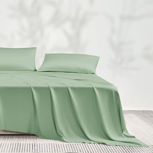 Cearceaf pentru hotel Kotonia Home 220x240 Cm 100% Bumbac Deluxe Satin Damask Verde Caistră