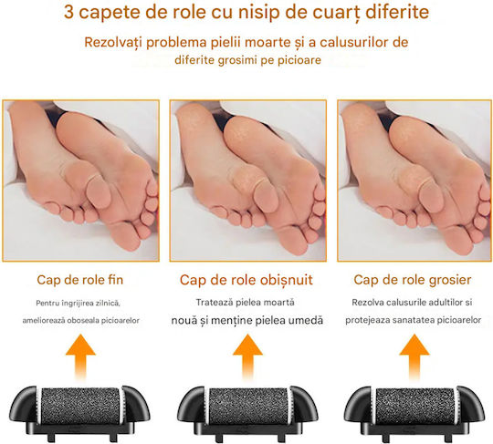Set Pilă Electrică Pentru Picioare 10 Bucăți Tălpi Călcâie Arvada Drskin V-601 Afișaj Digital Led Baterie 1200 mAh Încărcare Usb Rezistentă la Apă 3 Role 2000 Rpm Accesorii Incluse Îndepărtare Piele Moartă Îndepărtare Calus Negru