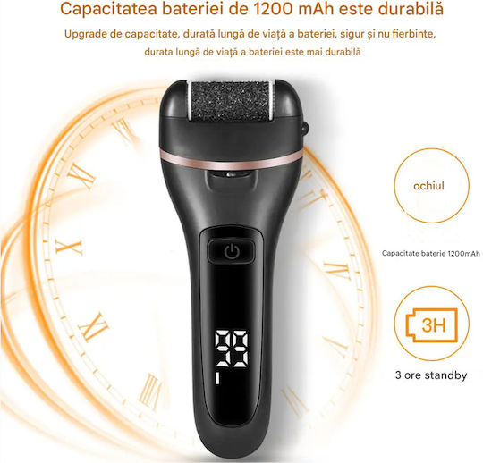 Set Pilă Electrică Pentru Picioare 10 Bucăți Tălpi Călcâie Arvada Drskin V-601 Afișaj Digital Led Baterie 1200 mAh Încărcare Usb Rezistentă la Apă 3 Role 2000 Rpm Accesorii Incluse Îndepărtare Piele Moartă Îndepărtare Calus Negru