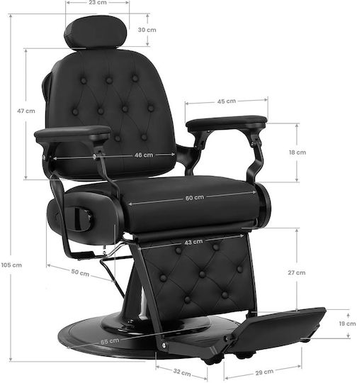 Barber Equipment Καρέκλα Κουρείου Μαύρη με Ρυθμιζόμενο Ύψος και Υδραυλική Ανύψωση