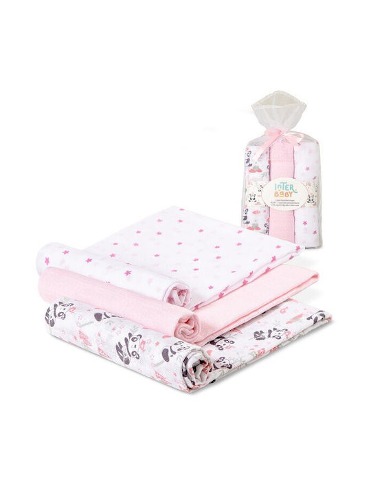 Interbaby Πάνες Αγκαλιάς από Μουσελίνα Ροζ 80x80εκ. 3τμχ