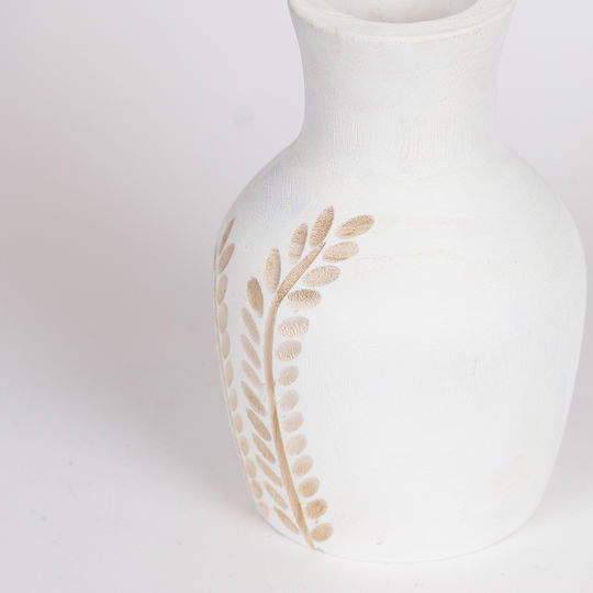 Διακοσμητικό Βάζο Ξύλινο Λευκό Φ15xΥ25cm