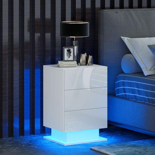 Bedside Table Wooden with Metal Legs White 40x35x60cm