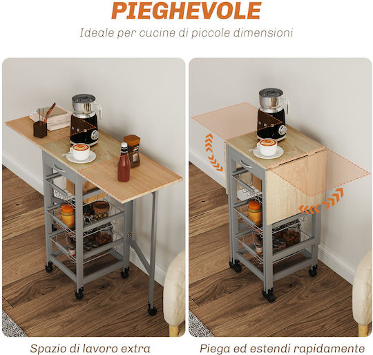 HomCom Küchenwagen Metallisch Gray 37x37x77.5cm
