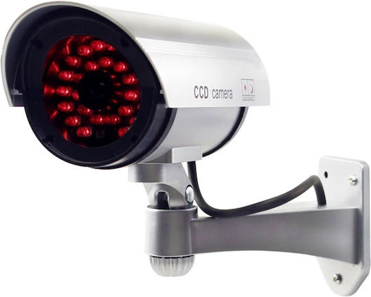 Fake Surveillance Camera Outdoor Indoor Flashing Red LED 360°/90° Rotation Waterproof AA Batteries Silver