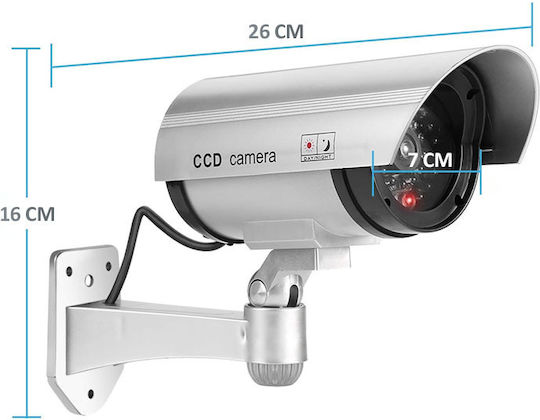 Fake Surveillance Camera Outdoor Indoor Flashing Red LED 360°/90° Rotation Waterproof AA Batteries Silver