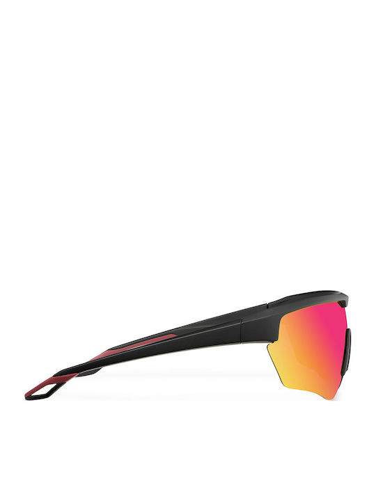 Meller Lila Unisex Sunglasses With Black Horn-Rimmed Frame And Red Polarized Mirror Lens