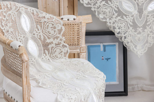 Liolios Home Tablecloth Linen with Embroidery Ivory 40x110cm
