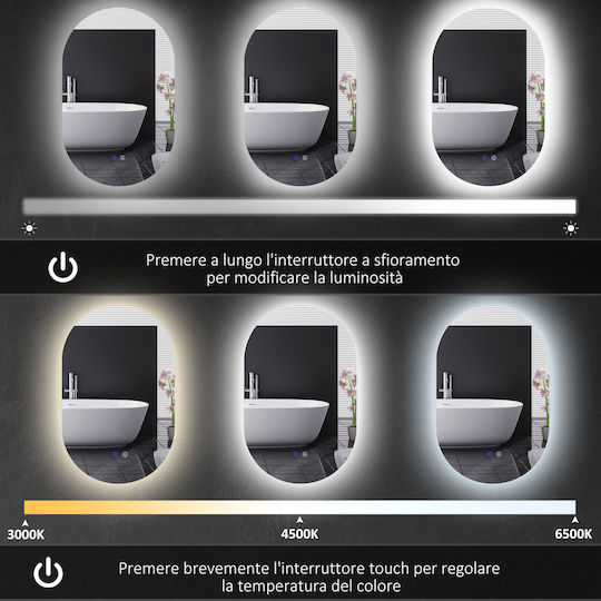 Kleankin Καθρέπτης Μπάνιου Led Αφής από Μέταλλο 81x51cm Λευκός