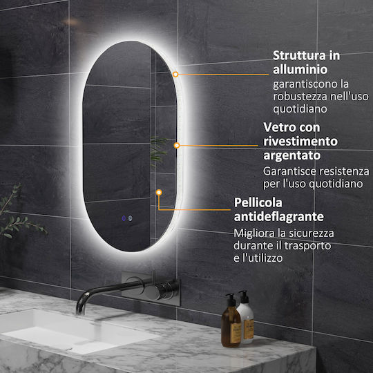 Kleankin Καθρέπτης Μπάνιου Led Αφής από Μέταλλο 81x51cm Λευκός