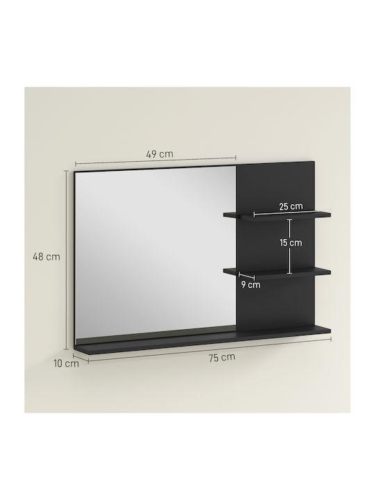 Kleankin Badezimmerspiegel aus MDF mit Regal 75x48cm Schwarz