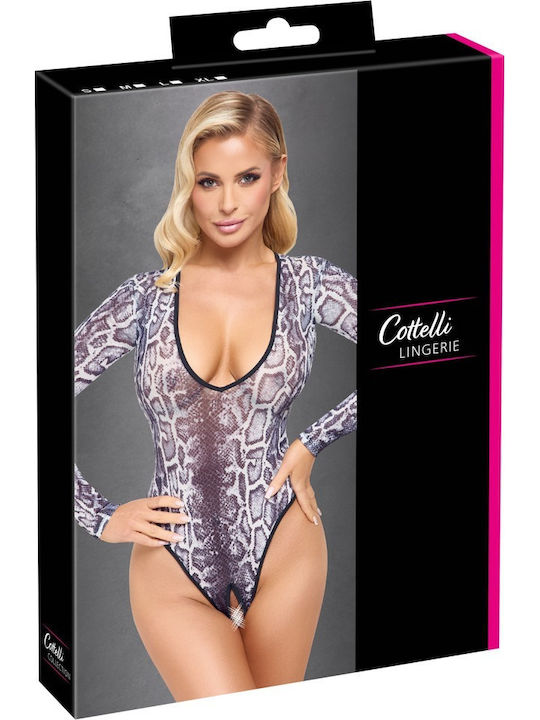 Cottelli Collection Sexy Bodysuit with Transparency Silver