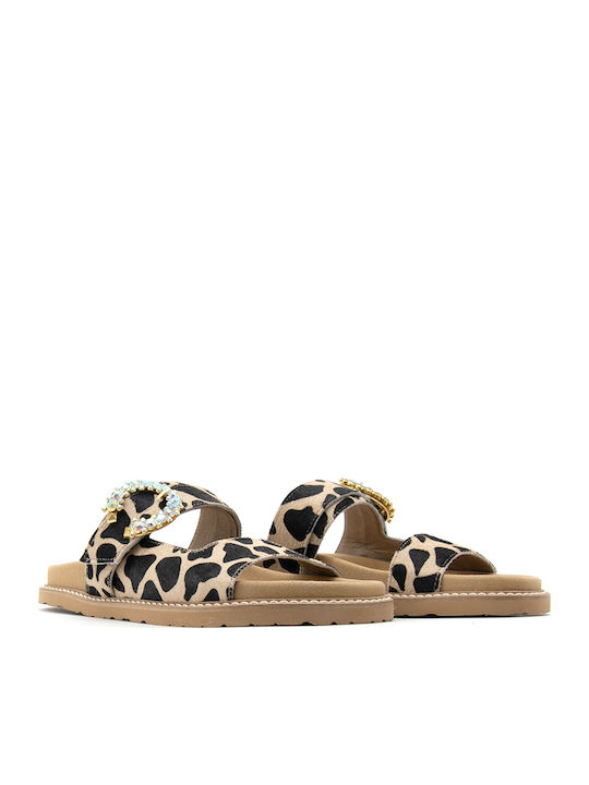 Leder Flache Sandalen Für Damen Braun