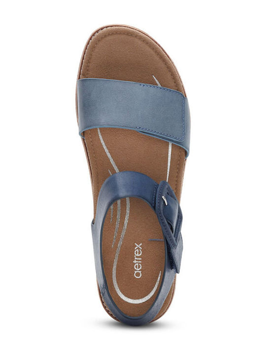 Leather Women's Flat Sandals in Navy Blue Color