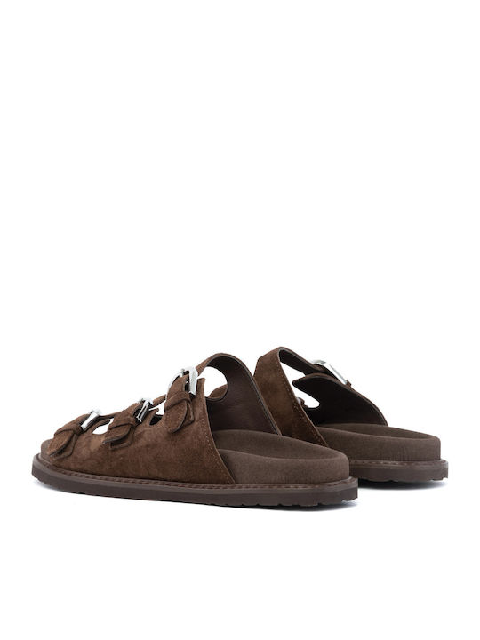Leather Women's Flat Sandals Anatomic Flatforms in Brown Color