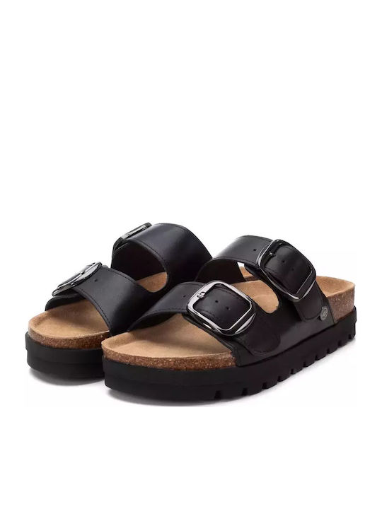 Δερμάτινα Γυναικεία Σανδάλια Flatforms Μαύρα