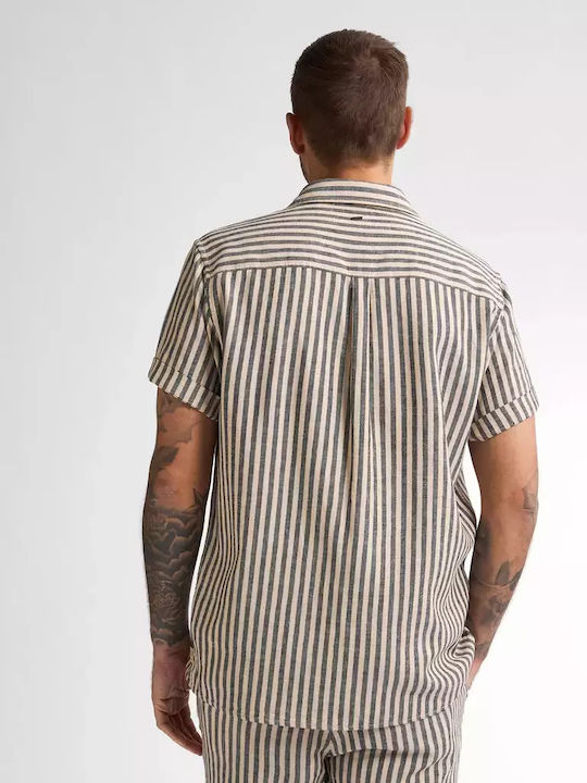 Short-sleeved Linen Shirt Striped Petrol