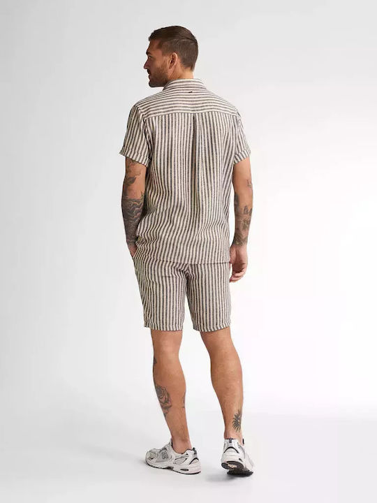 Short-sleeved Linen Shirt Striped Petrol