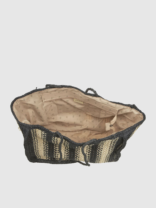 Verde Stroh Strandtasche Schwarz