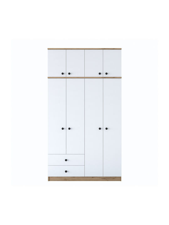 Τετράφυλλη Ντουλάπα με Πατάρι Walnut White 120x42.5x216.8cm