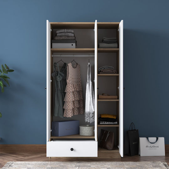 Ușă triplă Dulap de Haine Walnut White 90x42.5x170cm