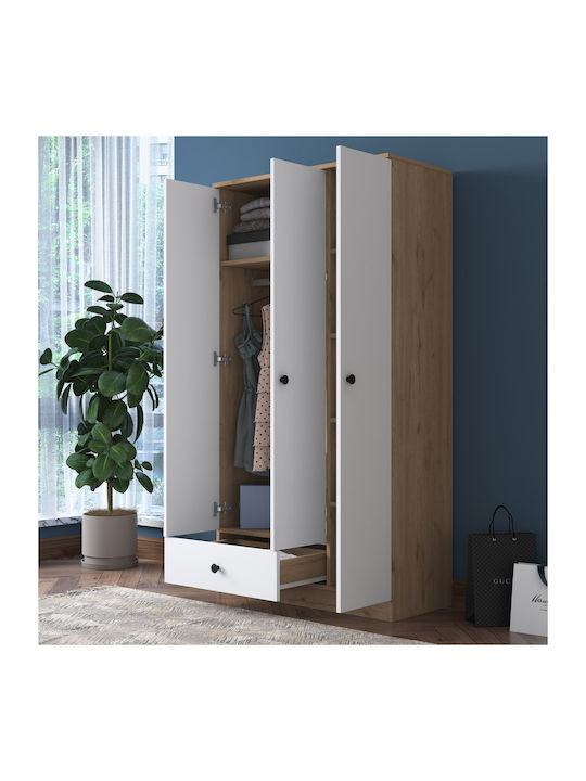 Τρίφυλλη Ντουλάπα Walnut White 90x42.5x170cm