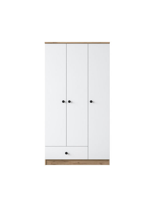 Τρίφυλλη Ντουλάπα Walnut White 90x42.5x170cm