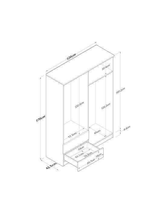 Vier Türen Kleiderschrank Walnut White 120x42.5x170cm
