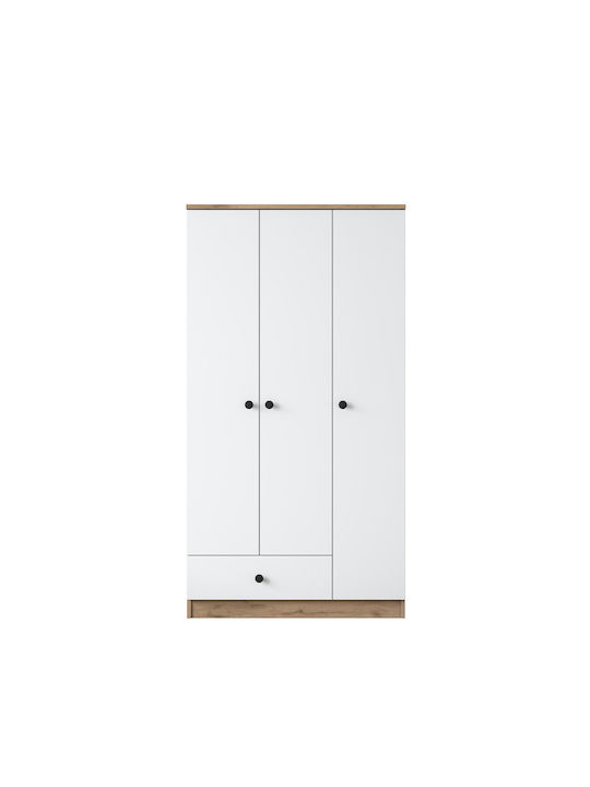 Τρίφυλλη Ντουλάπα Walnut White 90x42.5x170cm