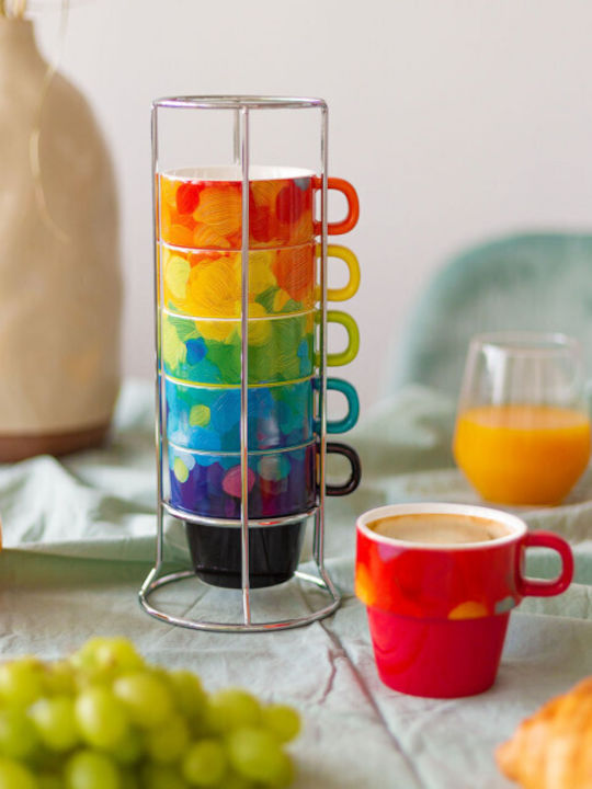 Pylones Set of Cups Cappuccino Porcelain Multicolored 220ml 6pcs