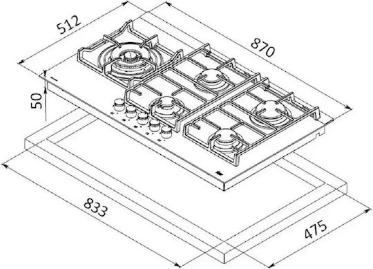Klugmann Natural Gas Cooktop Autonomous 87x51.2εκ.
