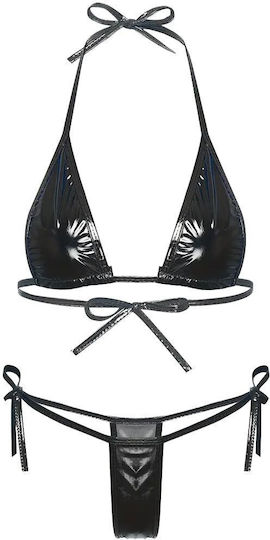 Annamu Vinyl Black Sexy Lingerie Set A-1012