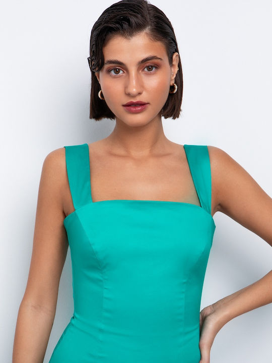 Summer Midi Dress Sleeveless with Tearing Emerald