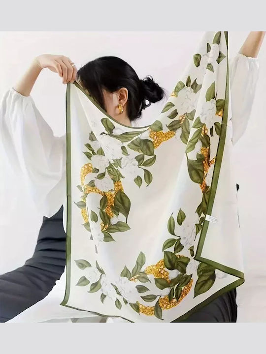 By Queen Women's Scarf Camellia Design White