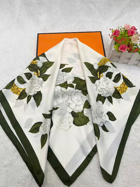 By Queen Women's Scarf Camellia Design White
