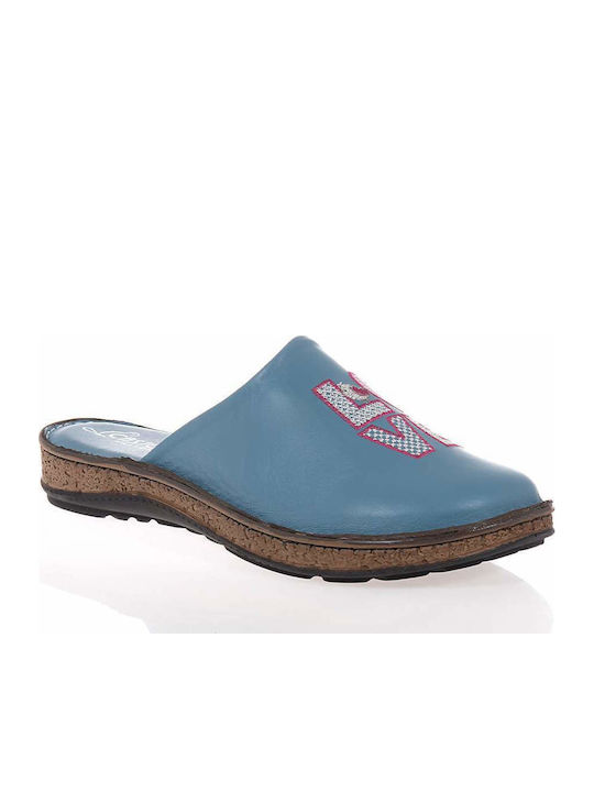 Anatomical Leather Women's Slippers Light Blue