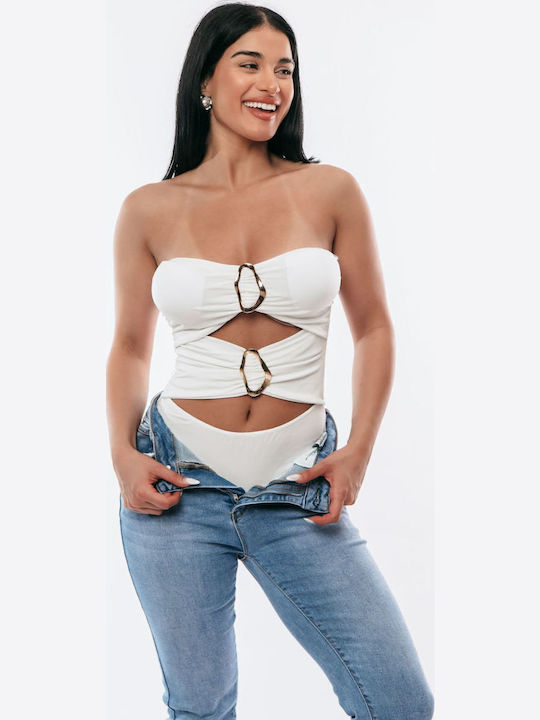 Bodysuit Gold Ring White One Size
